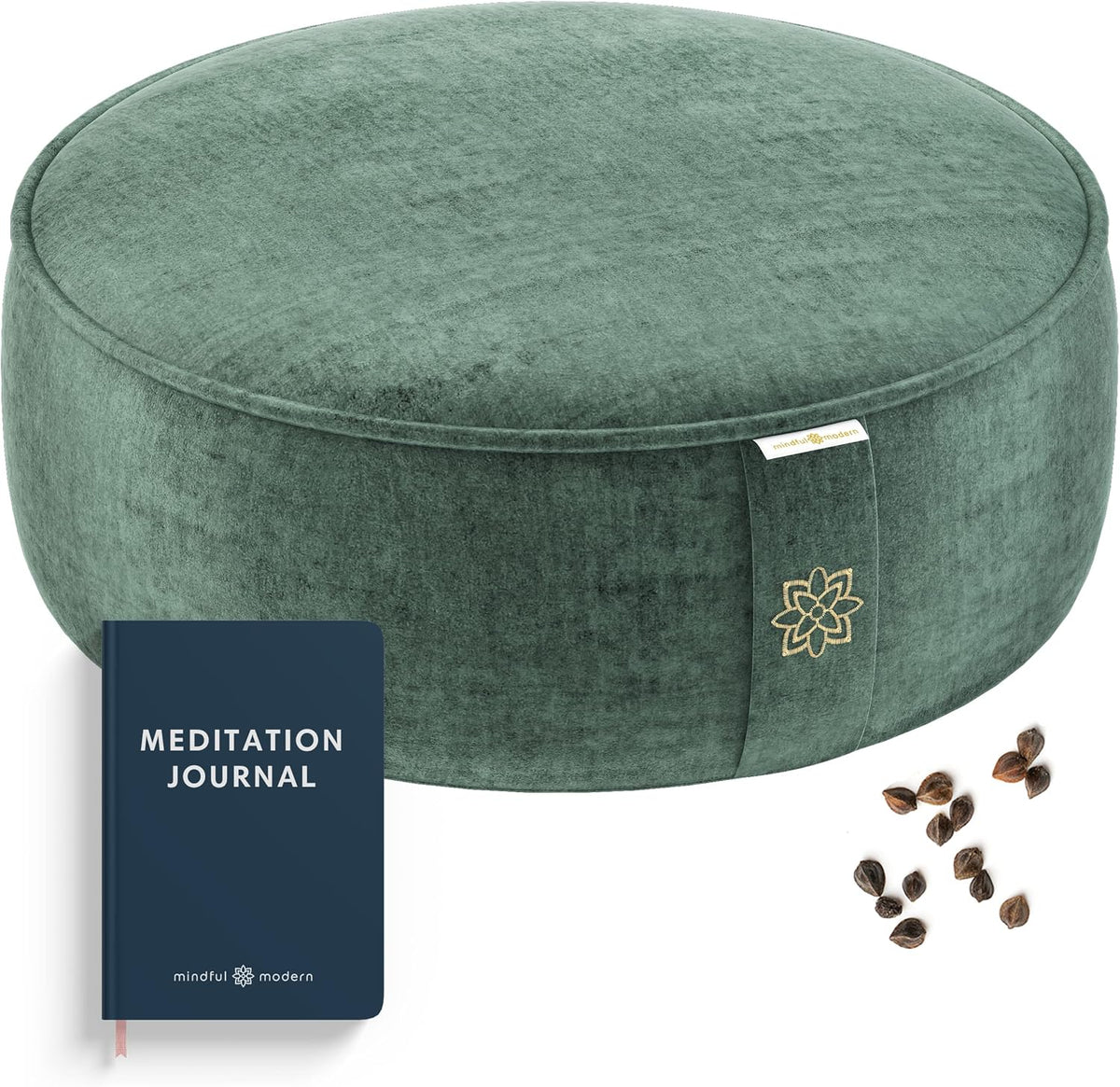 Mindful & Modern Velvet Meditation Cushion | Luxe Zafu Yoga Floor Pillow Seat | Posture Support | Buckwheat Hull Filled | Large round Cushion with Removable Washable Cover + Carry Handle