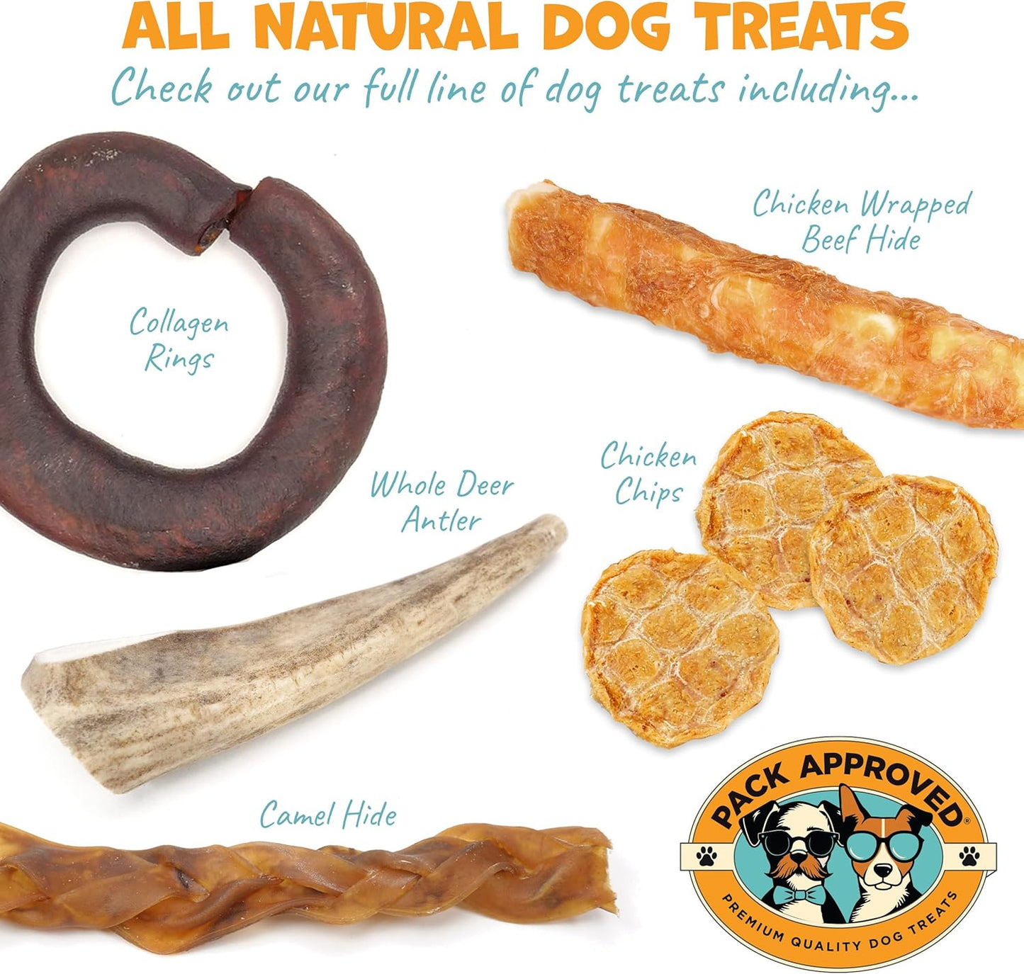 Pack Approved Beef Cheek Rolls for Dogs - Natural & Odor-Free Dog Treats - 5 to 6 Inch Medium Beef Hide Dog Chews - 4 Pack