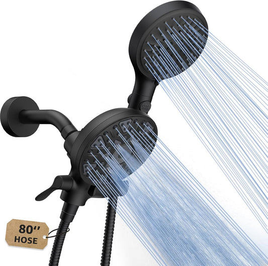 FASDUNT Dual 2-In-1 Handheld Shower Head Combo with 80" Long Hose, Black