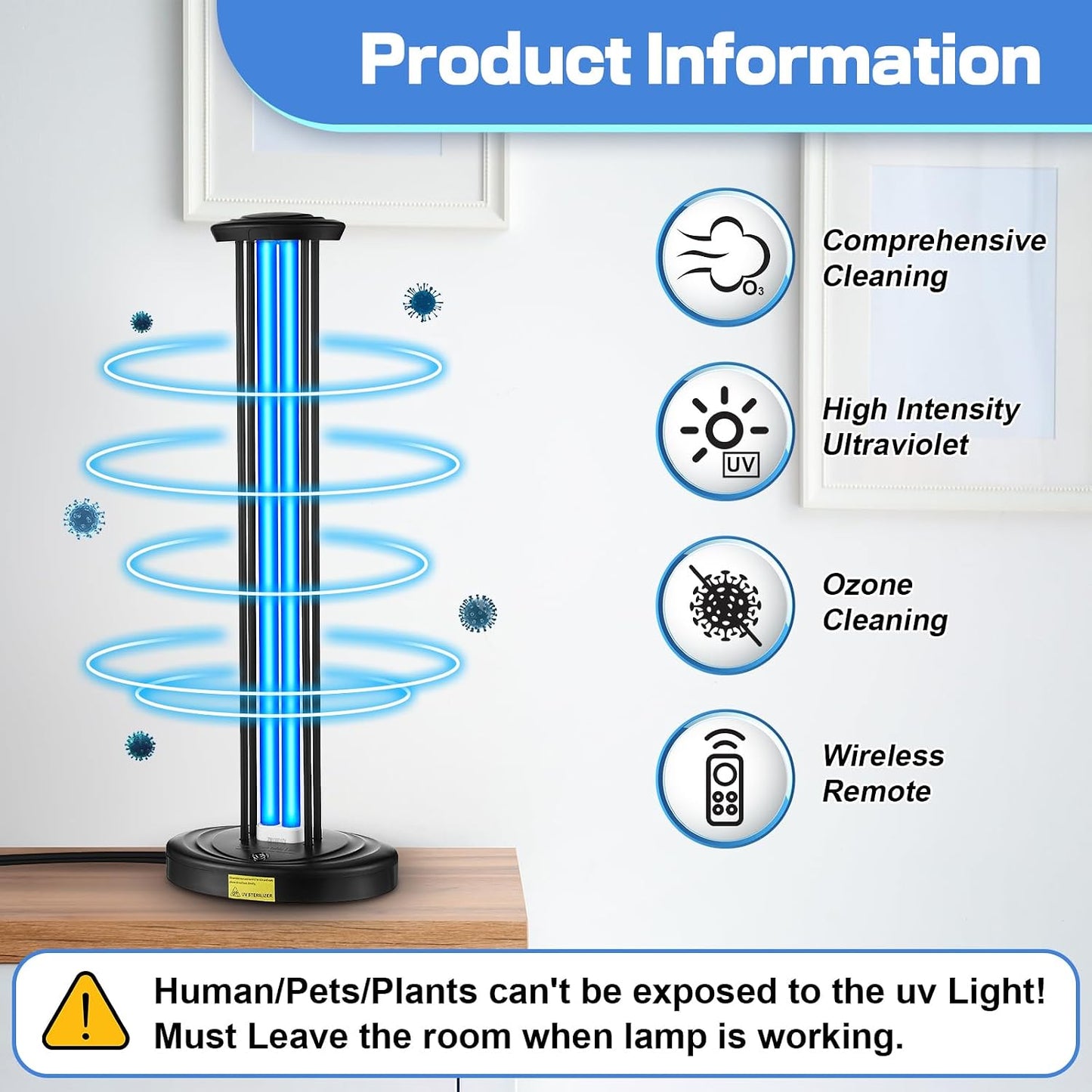 Qualirey 100W UV Light Sanitizer, Ozone Free, Safe for Children & Pets, 3 Timer & Remote UV Sanitizer for Bedrooms, Home Offices & Baby Rooms