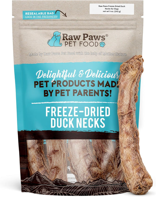 Raw Paws Freeze Dried Duck Necks for Dogs, 5-Oz - Single Ingredient