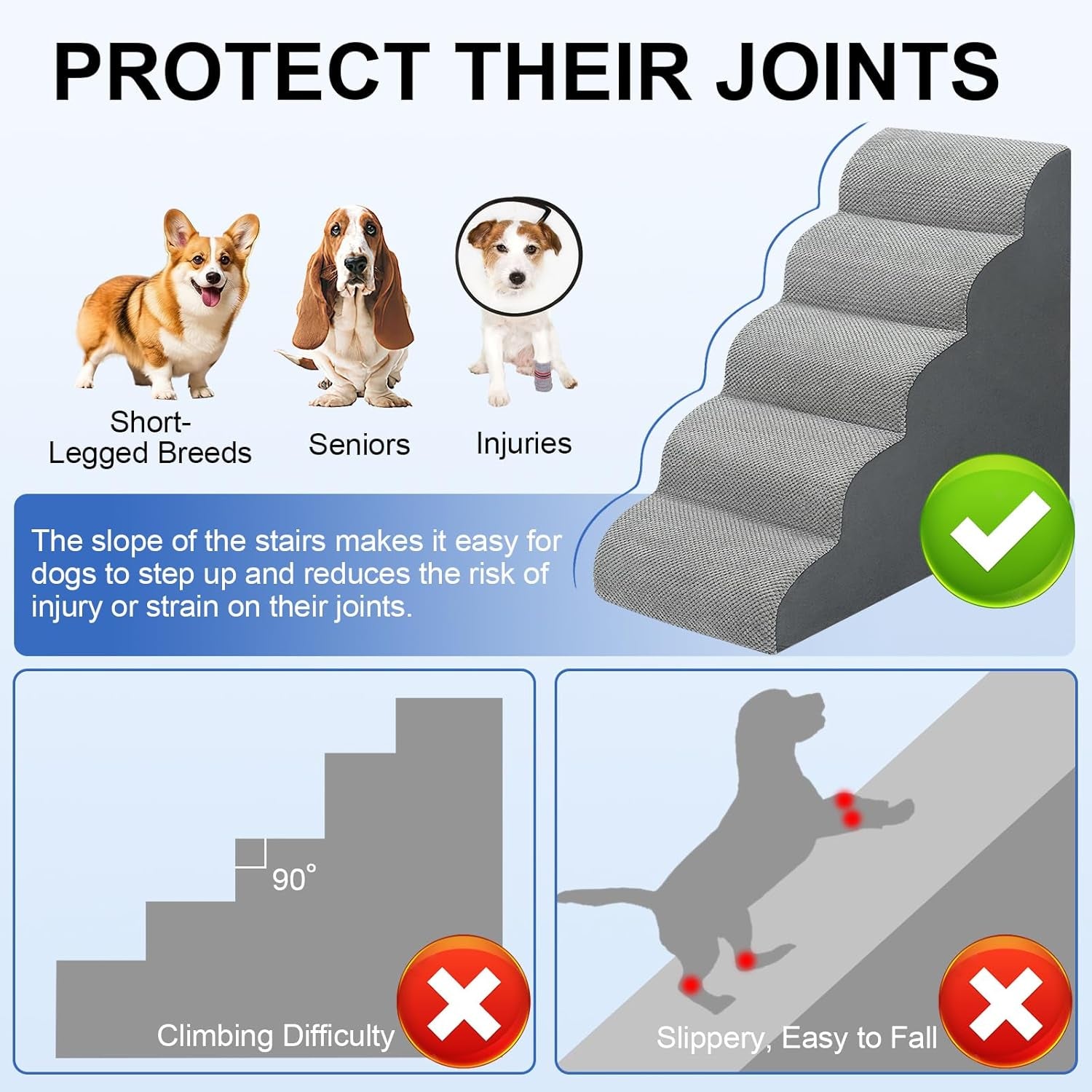 Dog Stairs for Bed 28.7”H, 5-Step Dog Ramp, Non-Slip Sturdy Pet Steps for Small Dogs & Cats to Get on High Bed or Couches, Grey