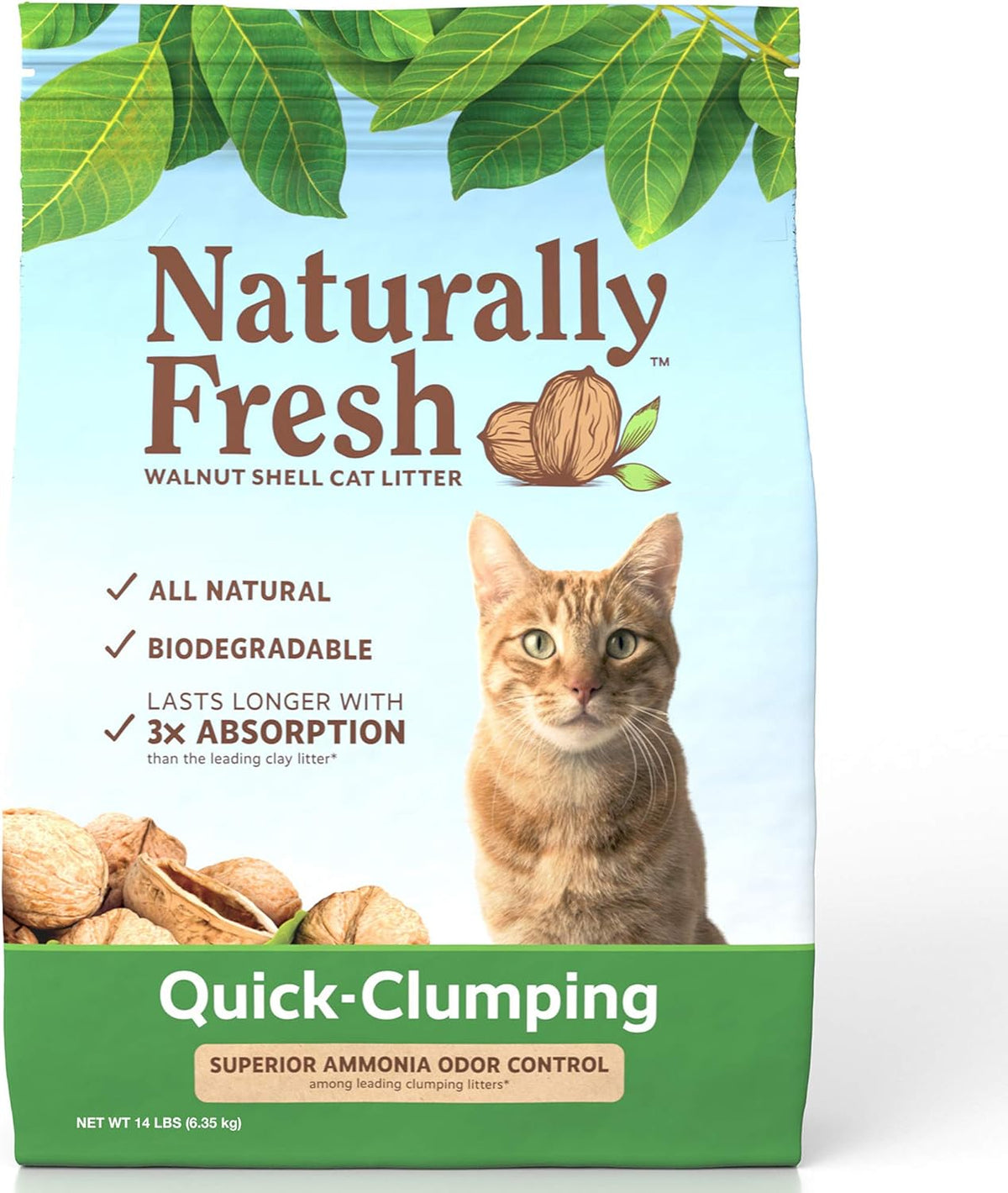 Naturally Fresh Walnut-Based Quick-Clumping Cat Litter, Unscented, 14-Lb Bag (22002)
