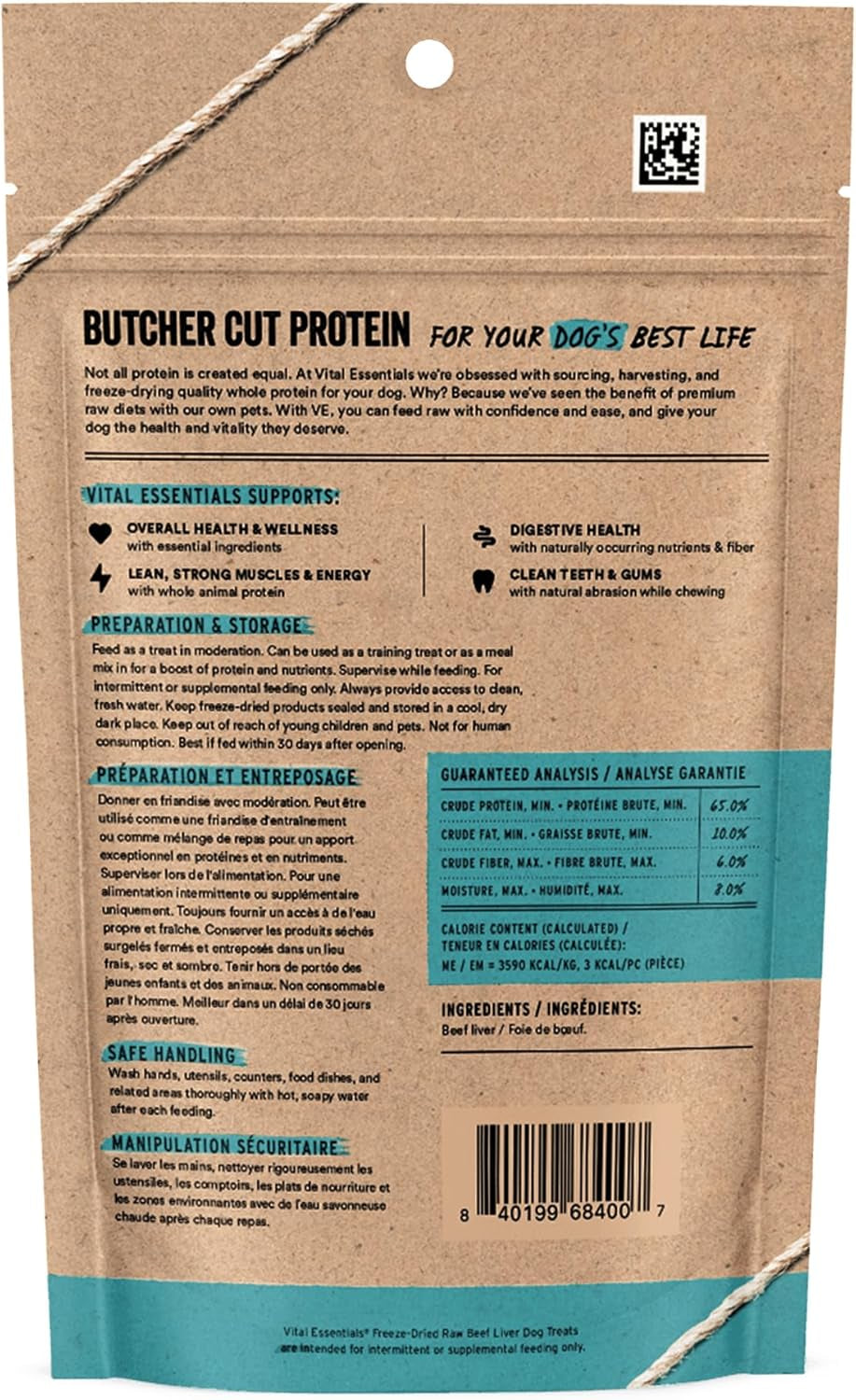 Vital Essentials Freeze Dried Dog Treats | Beef Liver, Single Ingredient | Premium Quality | Grain Free Training Treats for Dogs, 2.1 Oz Bag