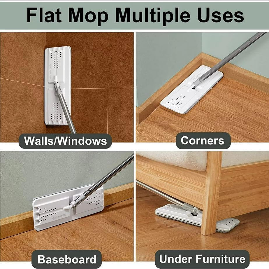 JOYMOOP Mop and Bucket Set for Home and Commercial Use, Flat Mop System with 3 Reusable Microfiber Pads, Floor and Wall Cleaner