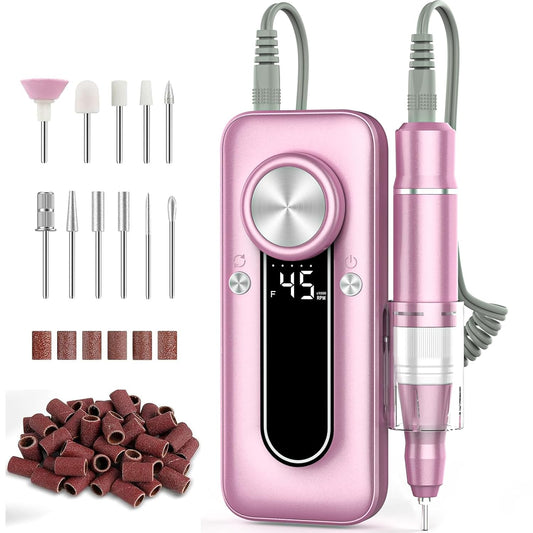 Electric Nail Drill 45000RPM Rechargeable Nail File with 11 Bits