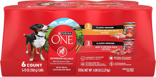 Purina ONE Wet Dog Food Variety Pack, Classic Ground, (6) 13 Oz Cans