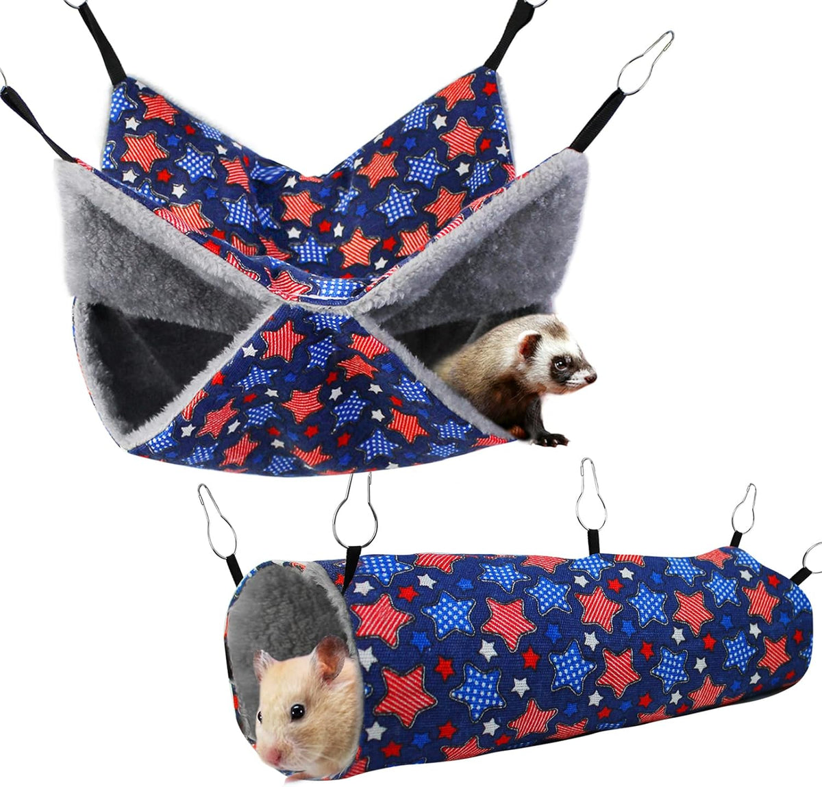 Petonfun Ferret Rat Hammock Tunnel for Cage Guinea Pig Hideout Toy Bed,Blue