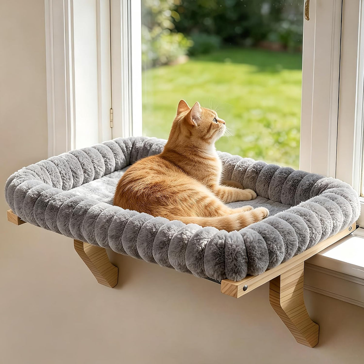 Zoratoo Cloud-Cuddle Cat Perch for Window Sill with Zipper Cushion, L Gray