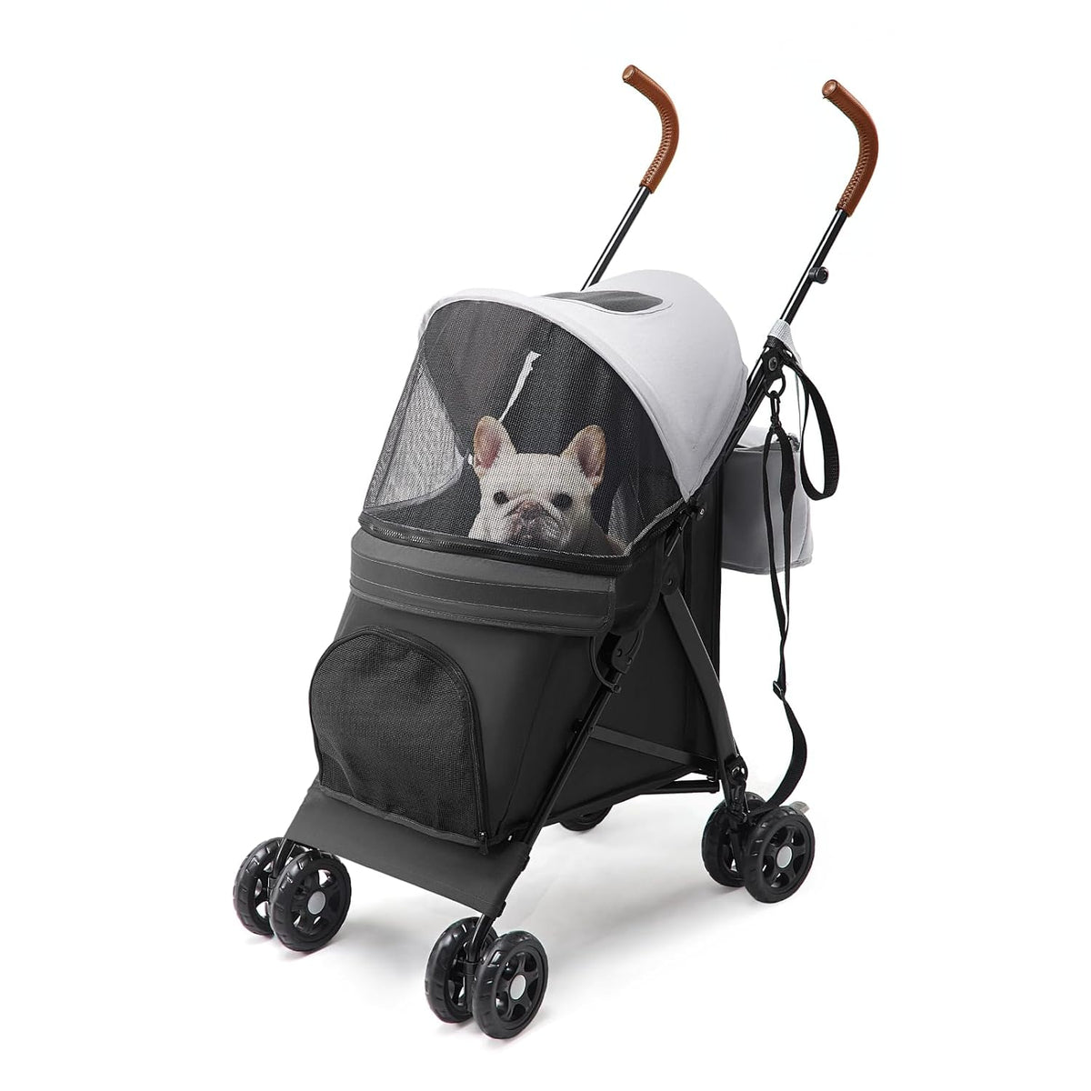 10Lbs Ultra-Lightweight Pet Stroller - Compact Folding Umbrella Stroller with Durable Shoulder Strap, 3-Compartment Organizer & Cup Holder - Portable Dog Cat Travel Carriage, Dark Gray
