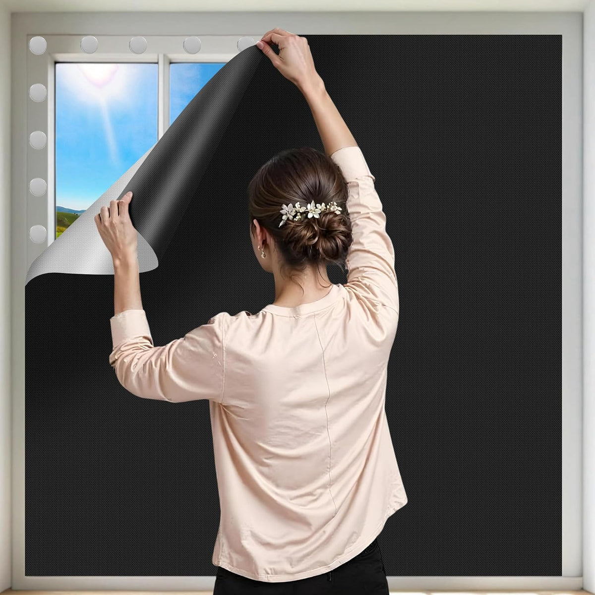 2 Pack Portable Blackout Curtains for Bedroom Adhesive Thermal Window Blind