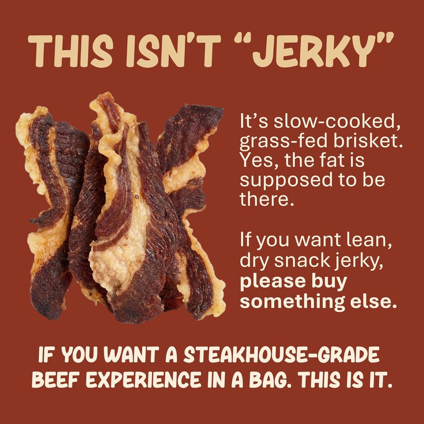 Grazly Beef Brisket Slab – Steakhouse Quality | Grass-Fed & Finished | Only Meat & Salt, Soft & Buttery Texture | High-Protein Carnivore Snack | Made from 1Lb Raw Brisket | 5Oz On-The-Go Snack Pack