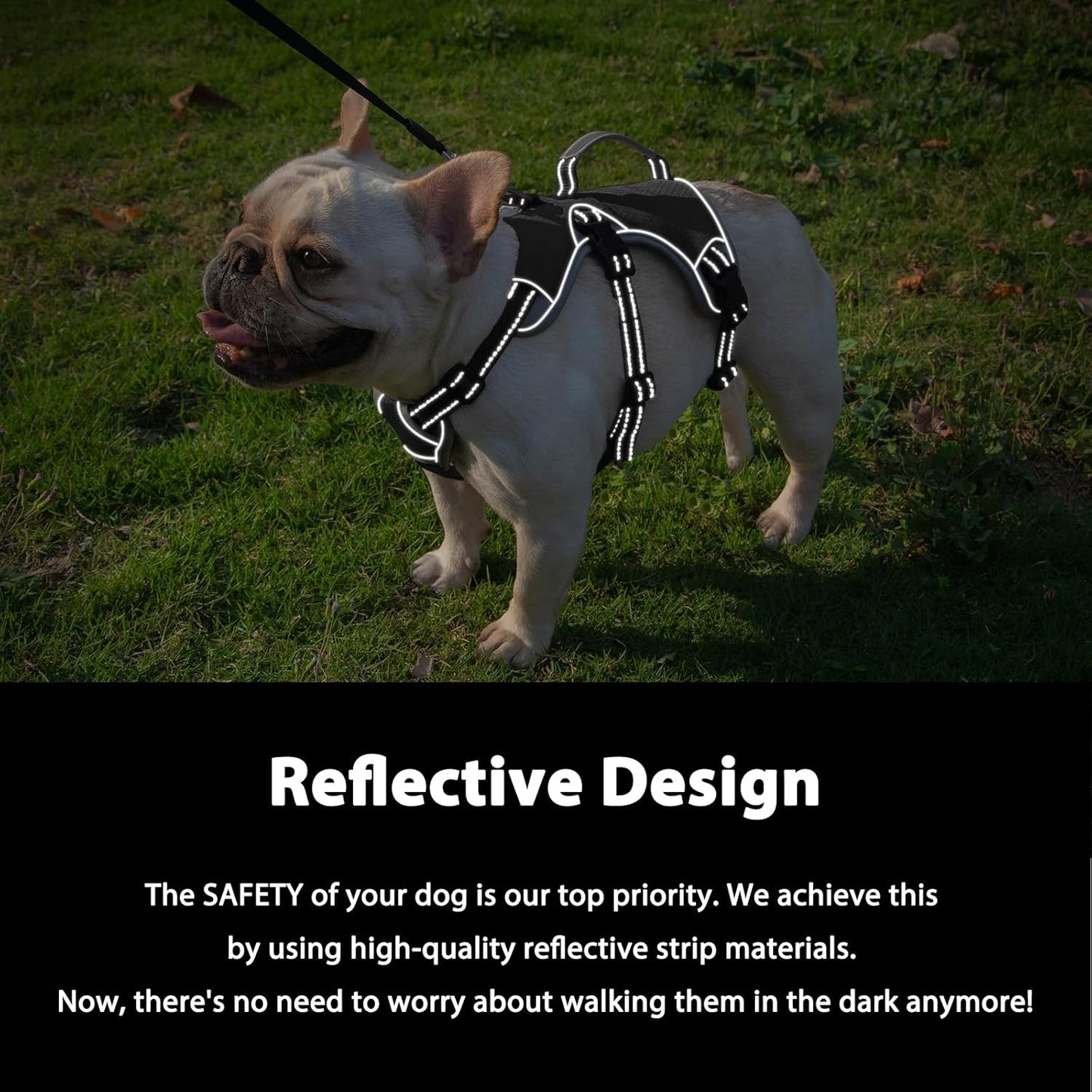 Huntboo Escape Proof Dog Harness, Escape Artist Harness, Reflective Dog Harness with Handle, Durable,Adjustable Vest for Small Medium Large Dogs Walking, Training, and Running Gear(Black, S)