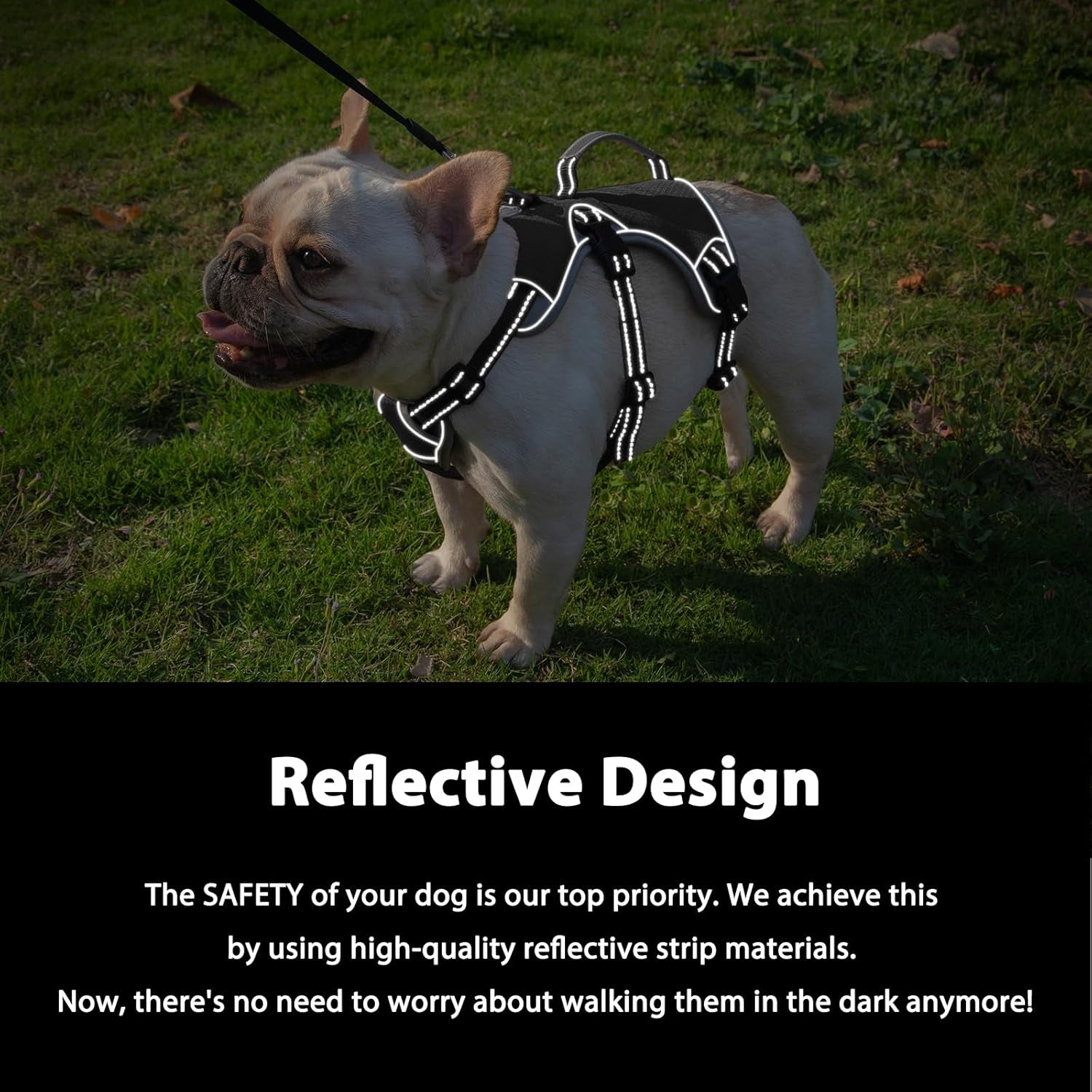 Huntboo Escape Proof Dog Harness, Escape Artist Harness, Reflective Dog Harness with Handle, Durable,Adjustable Vest for Small Medium Large Dogs Walking, Training, and Running Gear(Black, S)