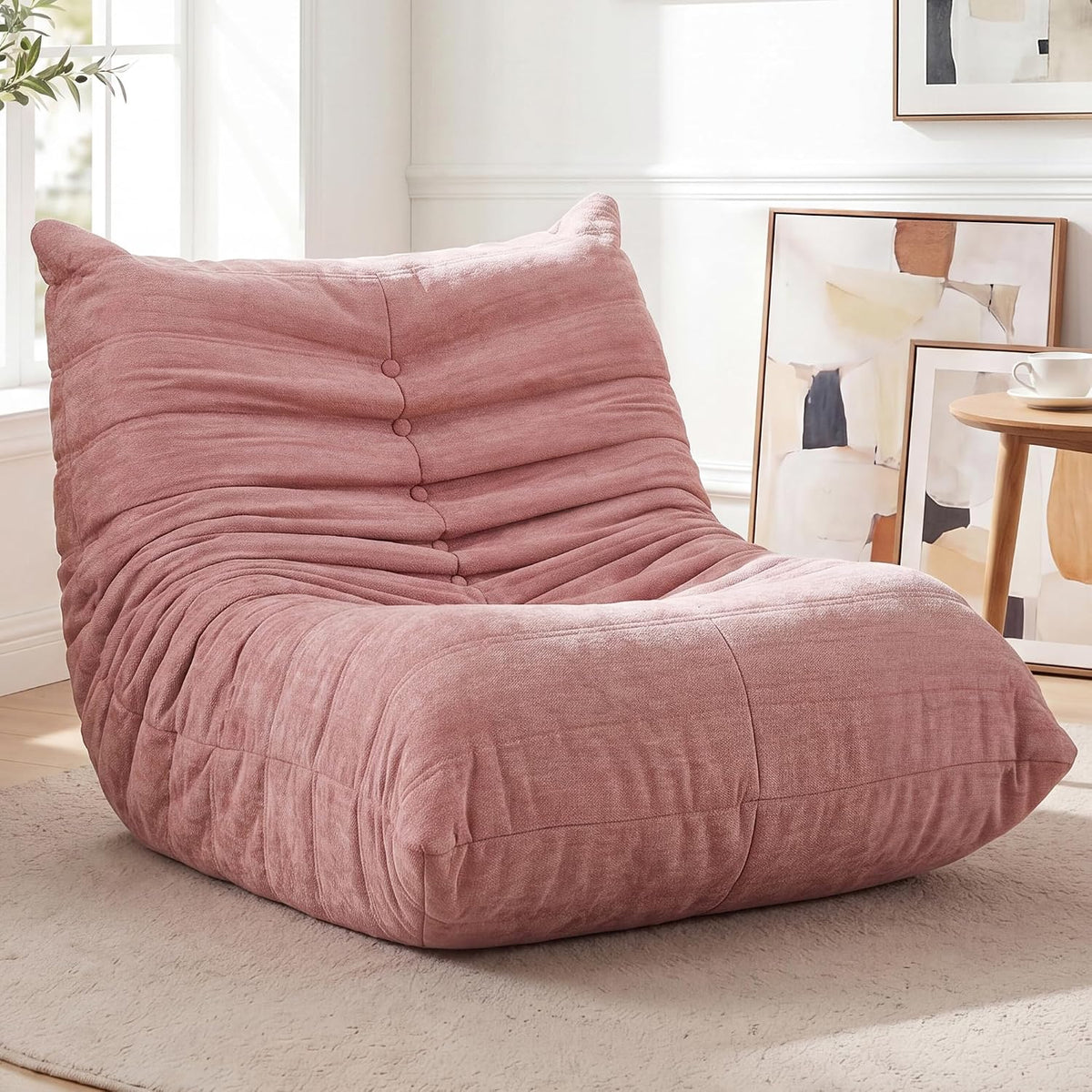 Shintenchi Bean Bag Sofa Chair, Faux Fur Floor Lounger with High-Density Memory Foam Filling, Comfy Armless Lazy Sofa for Living Room, Bedroom, Dorm & Reading Room, No Assembly Required, Pink