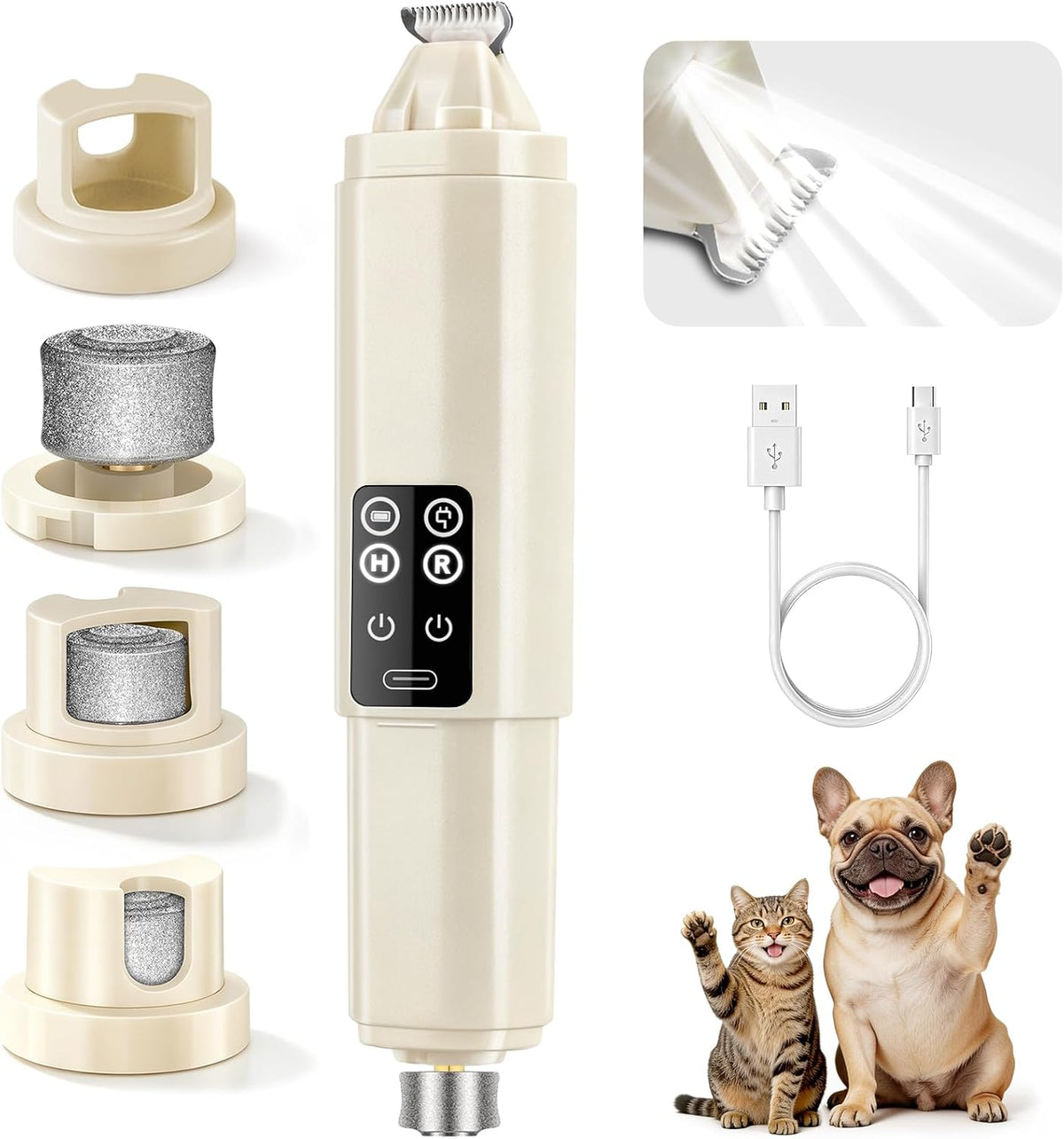 Dog Nail Grinder Quiet, 2-In-1 Paw Trimmer with Light for Dogs