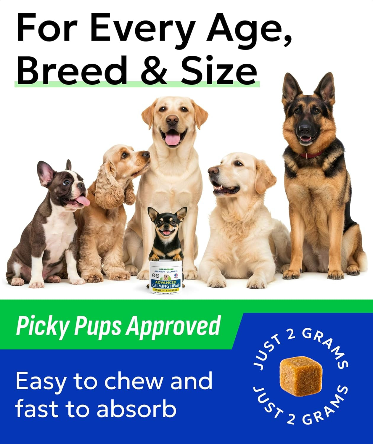 BARK&SPARK Advanced Calming Chews for Dogs - Separation Anxiety Relief for Dogs W/Hemp Oil + Melatonin - Relief during Fireworks, Storms - Aggressive Behavior, Barking, Stress Aid - 90Chews