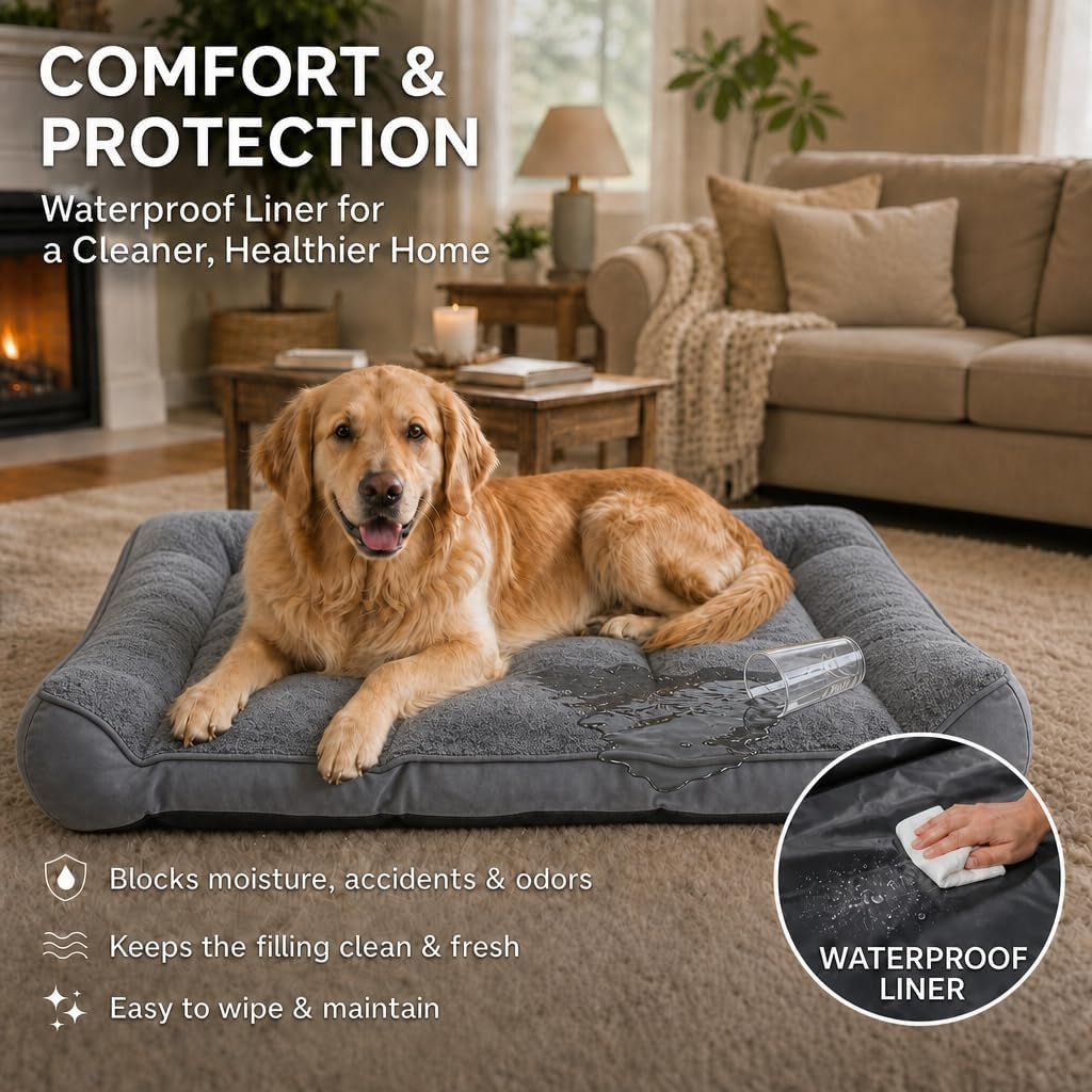 Orthopedic Dog Beds Large Sized Dog, Washable Dog Bed, 42" L, Grey