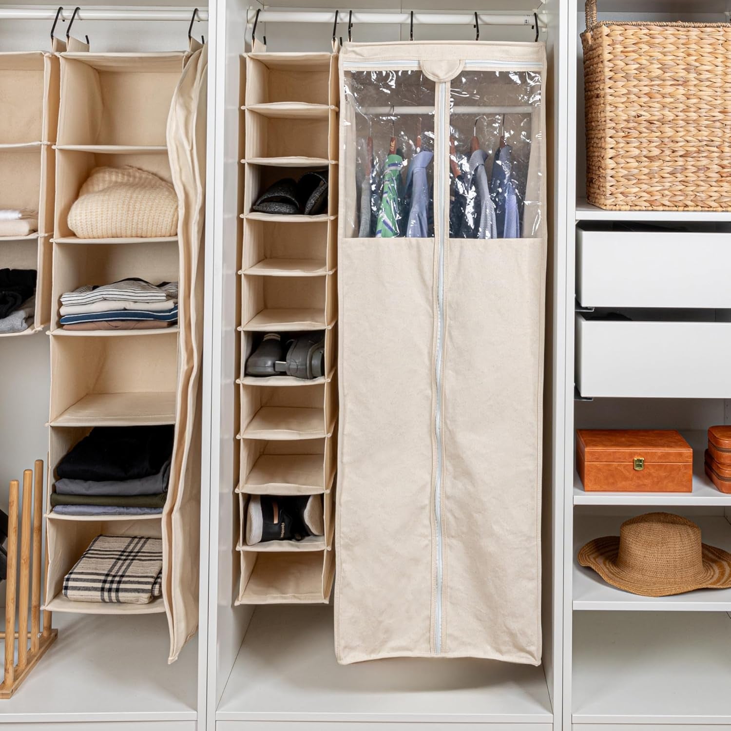 Household Essentials Cedarline Hanging Wardrobe, Heavy-Duty Cotton Canvas, Breathable, Versatile, Natural