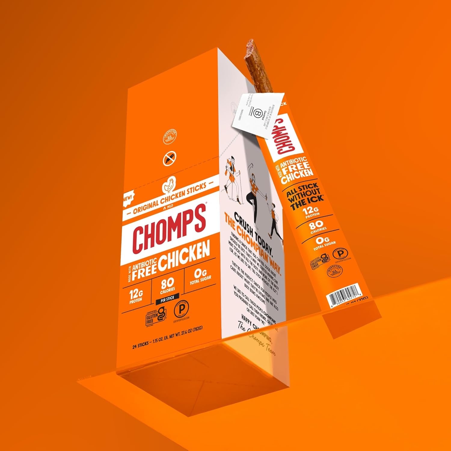 Chomps Original Chicken Jerky Meat Snack Sticks 24-Pack - Keto, Paleo, Low Carb, Whole30 Approved, 12G Lean Meat Protein, Gluten Free, Antibiotic Free, Zero Sugar Food