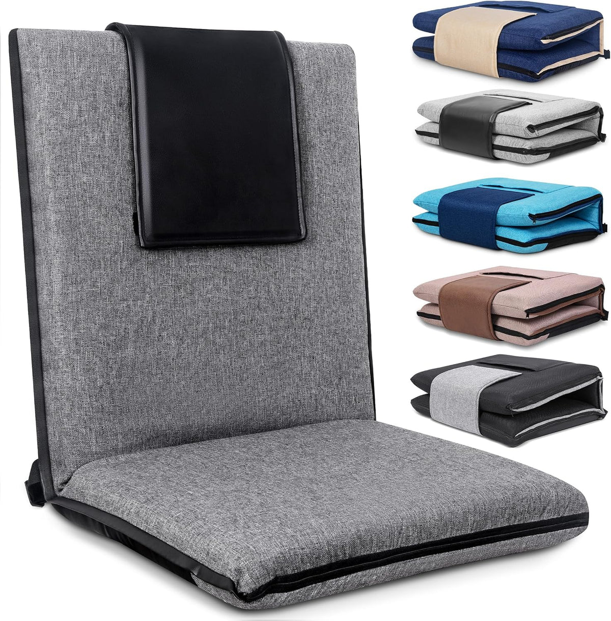 FASTMOMENT Floor Chair with Back Support Foldable Meditation Seat, Grey