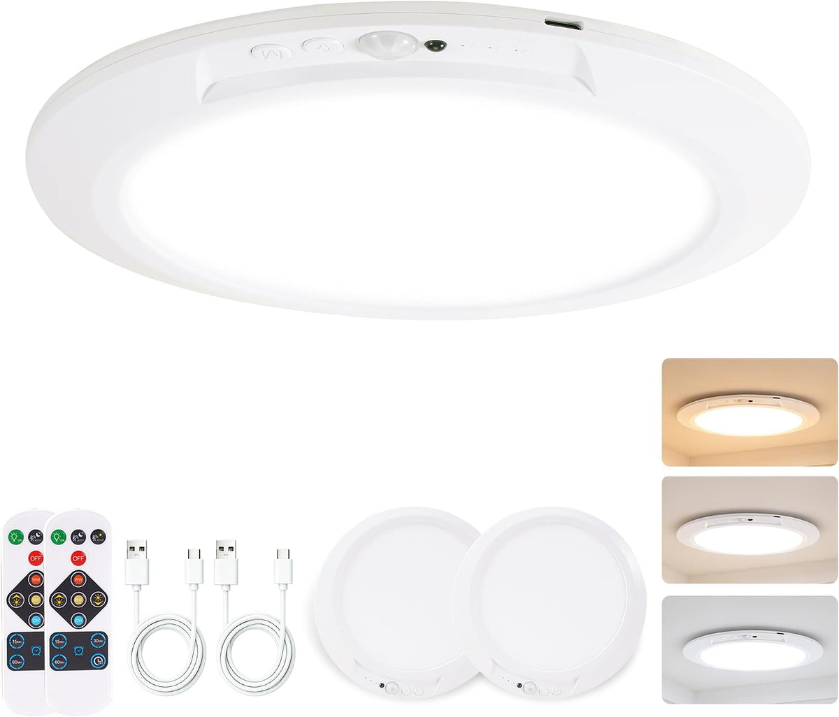 2‑Pack Rechargeable LED Ceiling Shower Light, Motion Sensor Remote Control