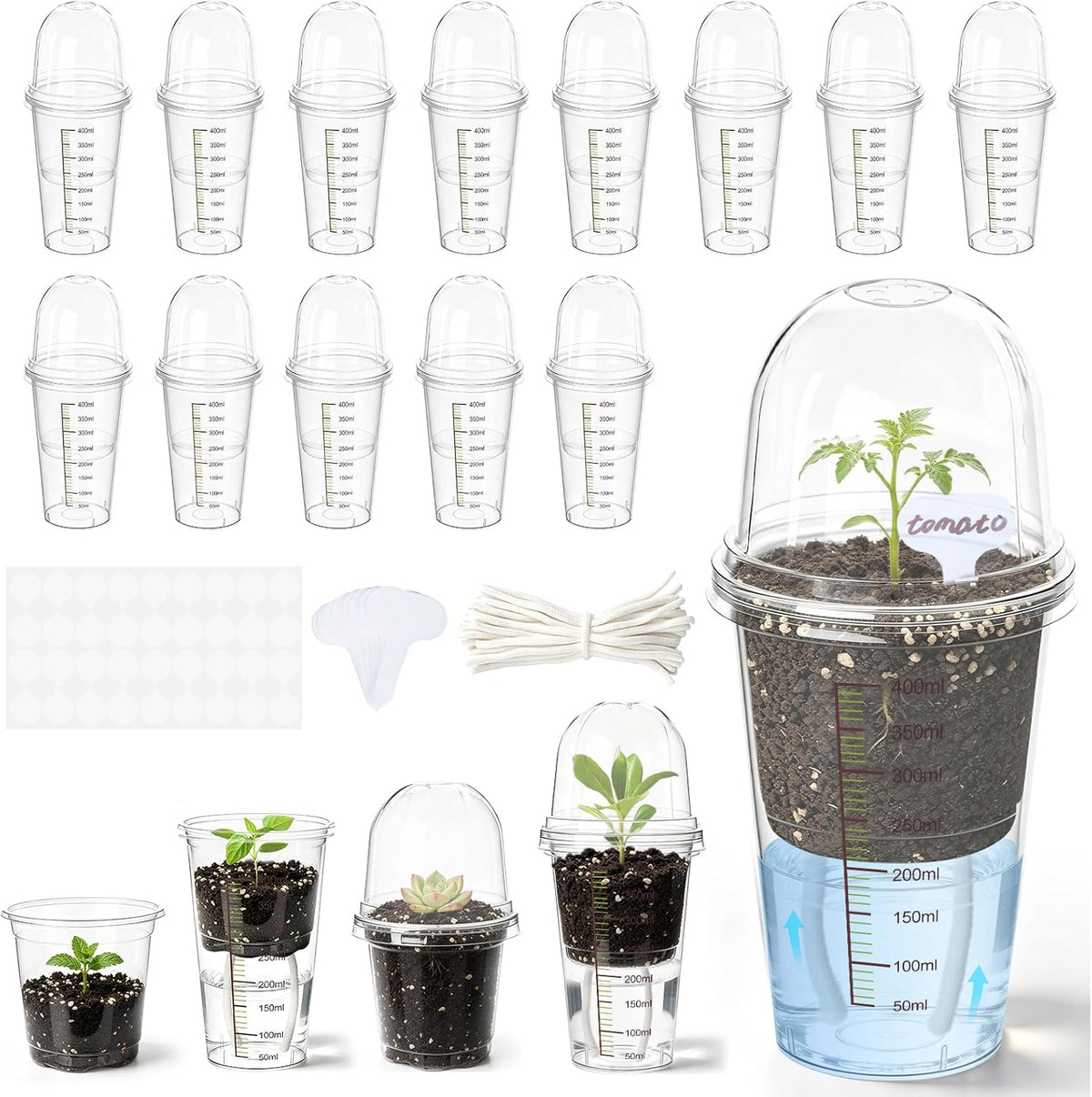 30 Pack 3.5" Self Watering Propagation Pots, Seed Starter Cups with Dome