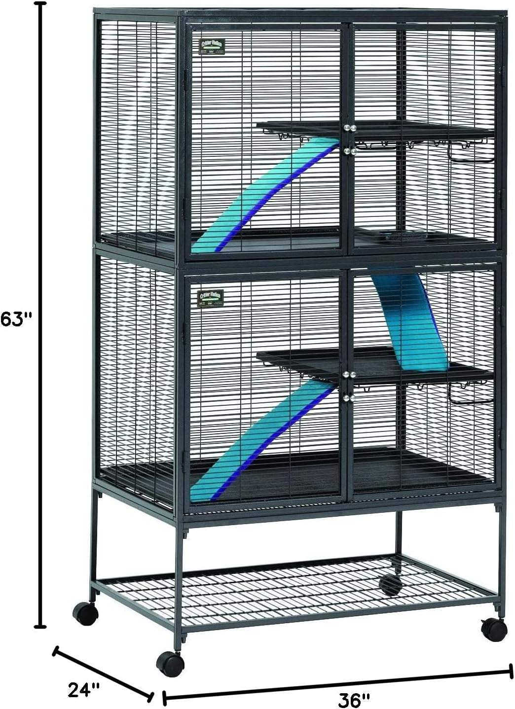 Midwest Homes for Pets Critter Nation Double Unit Small Animal Cage, 4 Tiers, Includes Pan, Shelf, Ramp & Cover, for Rats, Ferrets, Chinchillas, Sugar Gliders
