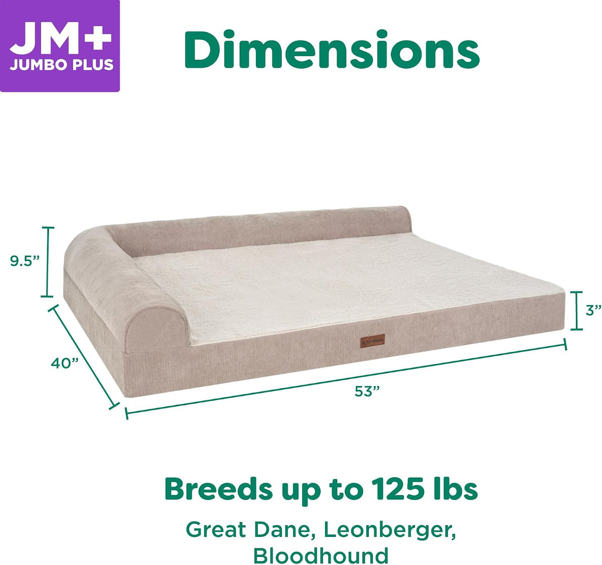 Furhaven Jumbo plus (53"X40") Cooling Gel Dog Bed – Plush & Grid Cord L-Shaped Chaise Lounge Pet Bed, Removable Washable Cover, Mink
