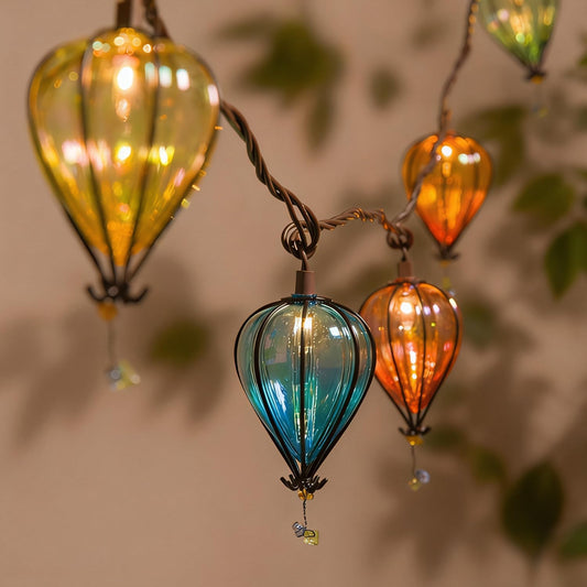 Outdoor String Lights Plug in with 10 Incandescent Bulbs, Multicolor Patio Lights Connectable Weatherproof Decorative Lantern String Lights for Gazebo Porch Bedroom Cottagecore Decor (Hot Air Balloon)