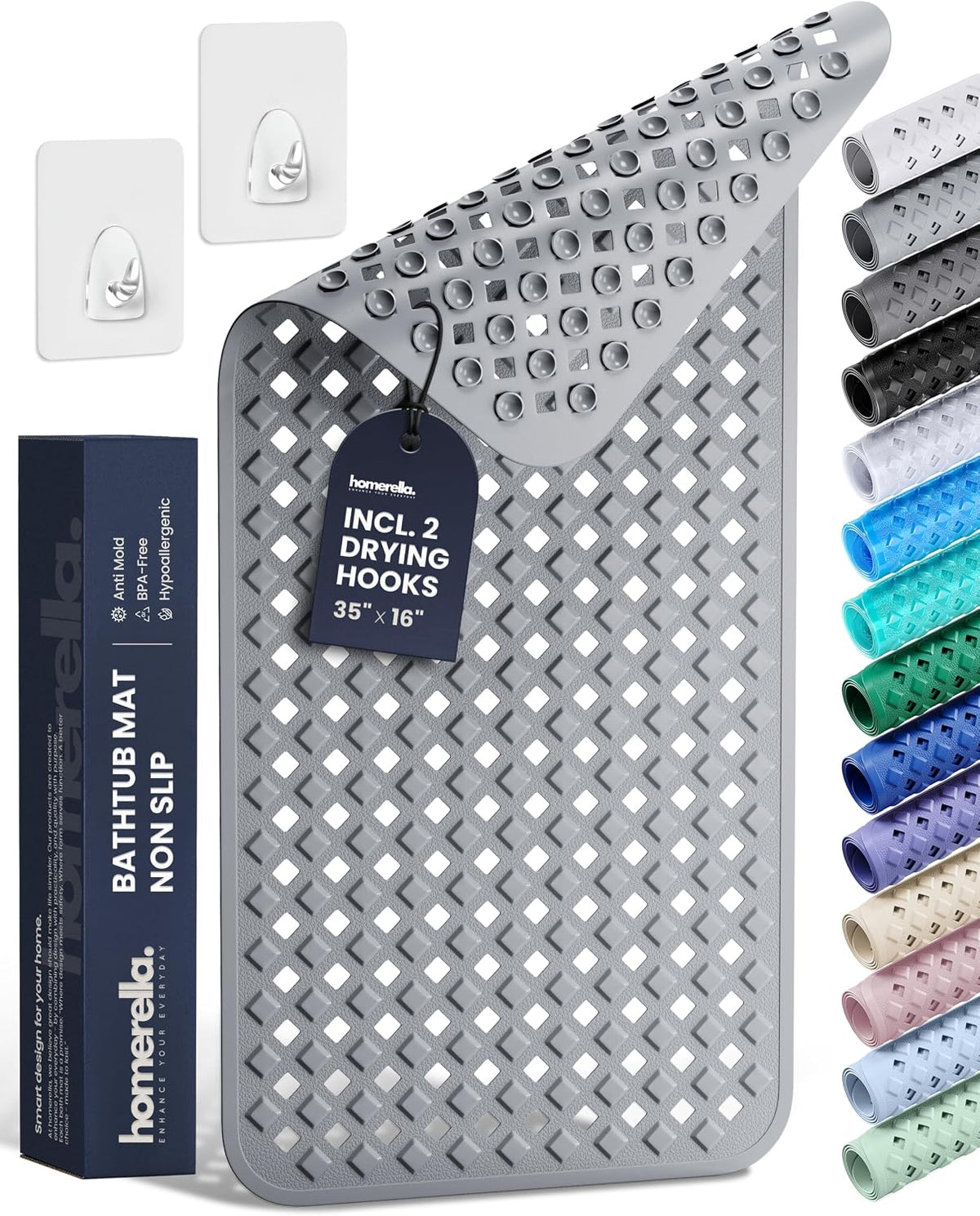 Homerella Bathtub Mat Non Slip 35X16 Shower Mat Non Slip anti Mold BPA Free