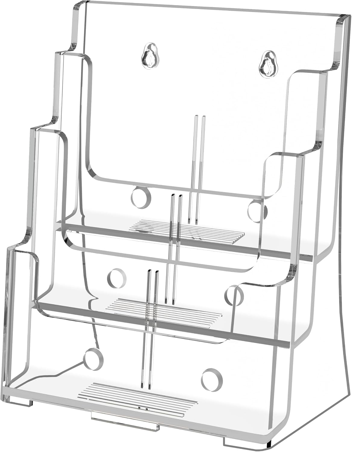 Acrylic Brochure Holder 8.5X11, Clear 3 Tier Magazine Holder Brochure Display Stand with Removable Divider for 4 X9 Inch Literature Pamphlet Flyer Holder for Wall Mount or Countertop