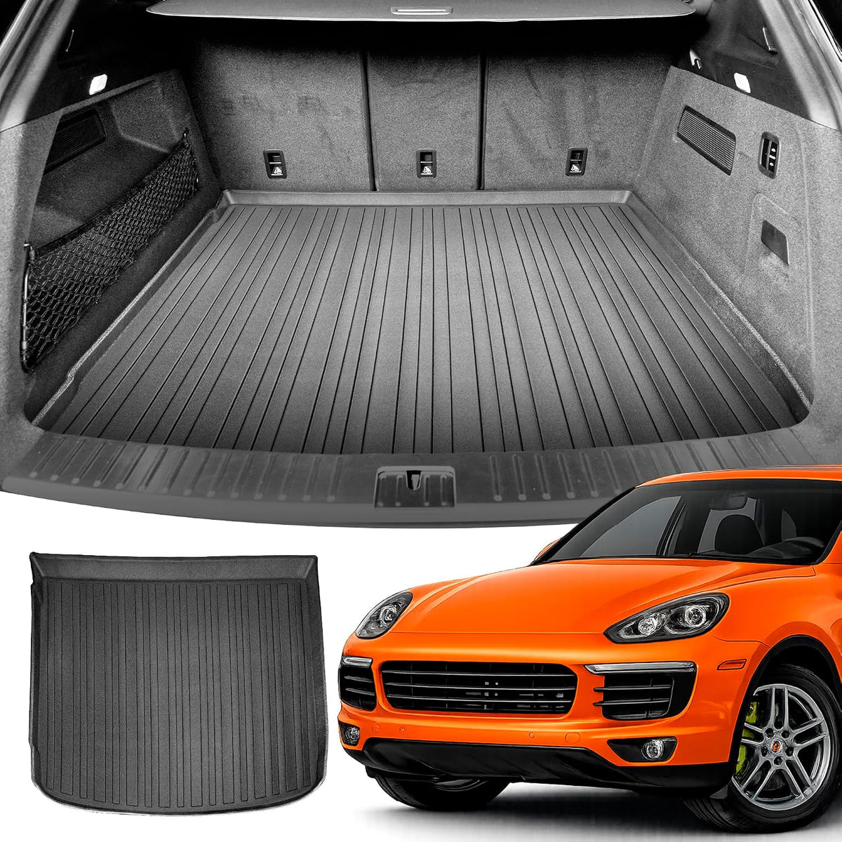 Premium Cargo Liner for Porsche Cayenne 2011-2018 - 100% Protection - Custom Fit Car Trunk Mat - All-Season Black Cargo Mat - 3D Shaped Laser Measured Trunk Liners for Porsche Cayenne