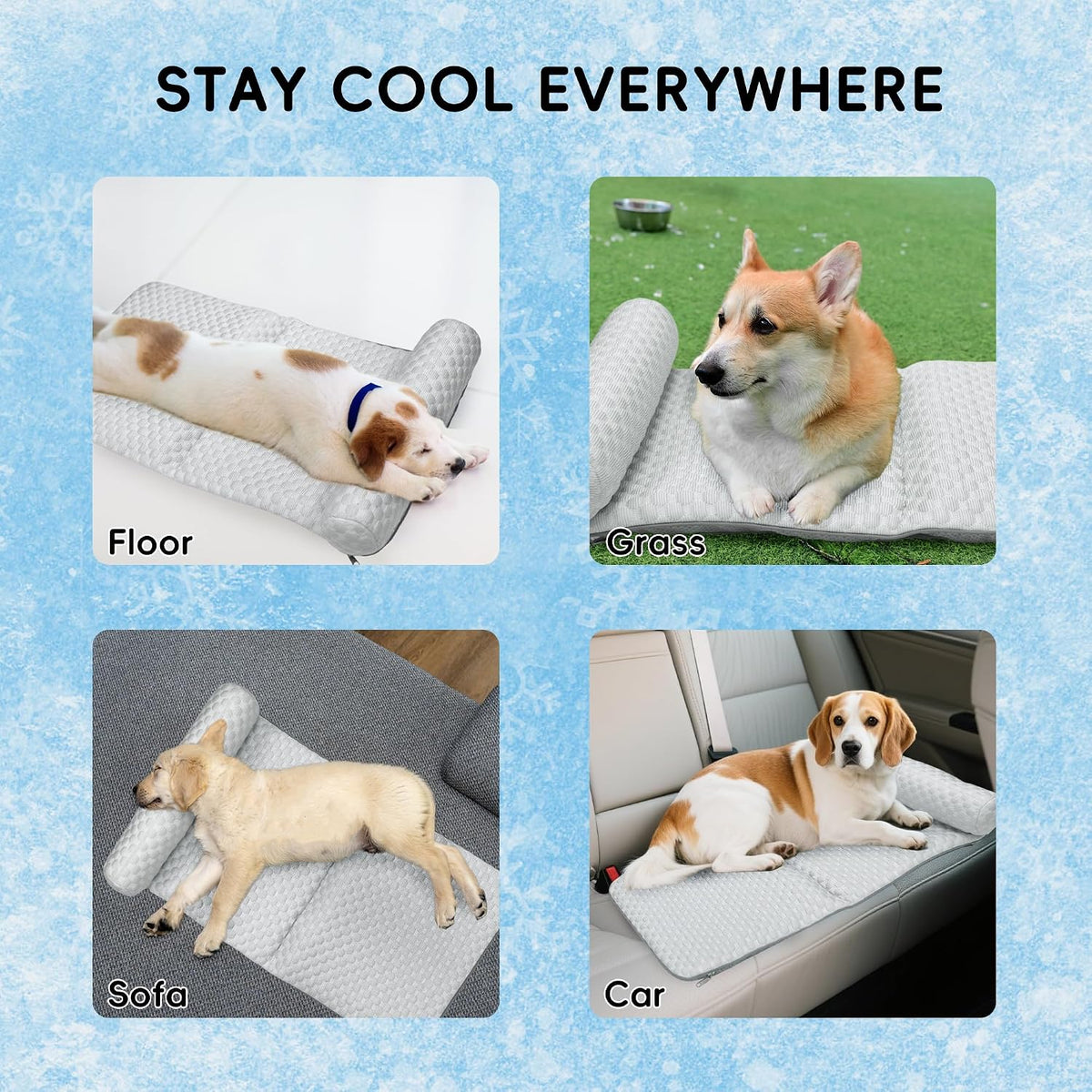 Dog Cooling Mat with Detachable Pillow - Pressure Relief Gel Pet Cooling Bed, Washable Cool-Tech Fabric Cooling Pad for Small Medium Dogs Cats, Summer Sleep Mat for Floor, Sofa, Car