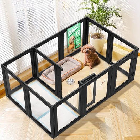 FXW Auraspace Acrylic Indoor Dog Playpen for Puppies and Small Dogs, 24 Inch, 12 Panels, Black