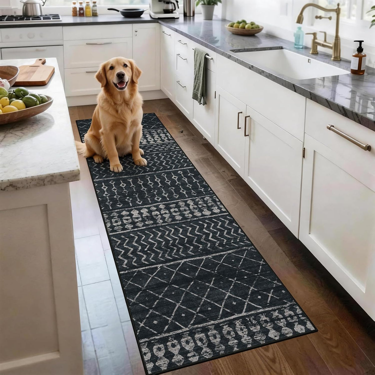 Washable 2X6 Runner Rug, Modern Boho Black Non-Slip for Hallway, Kitchen