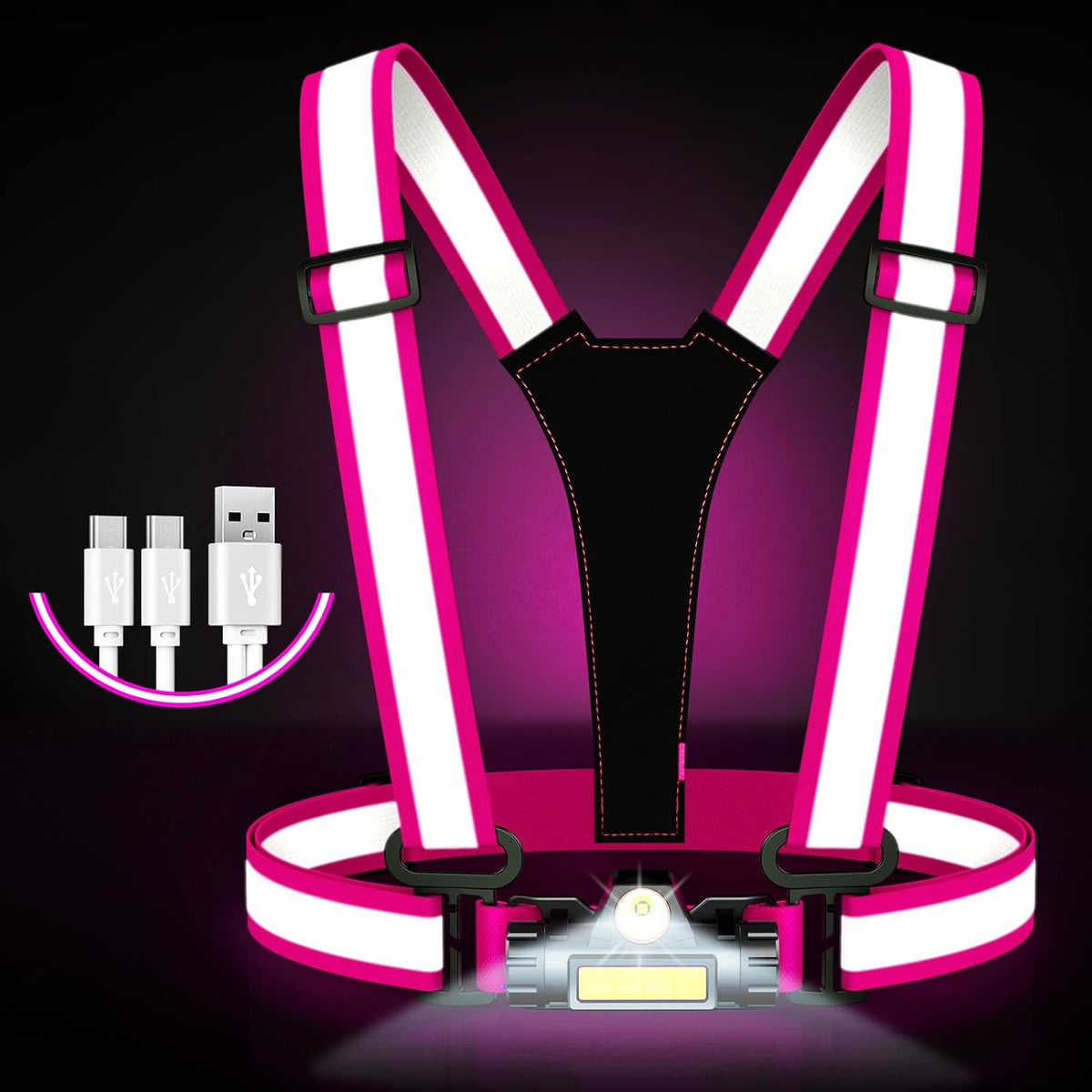 Running Lights for Runners,90°Adjustable LED Reflective Vest Running Gear,Rechargeable Chest Light up Running Vest Night Walking Safety Gear for Night Walking/Cycling/Jogging