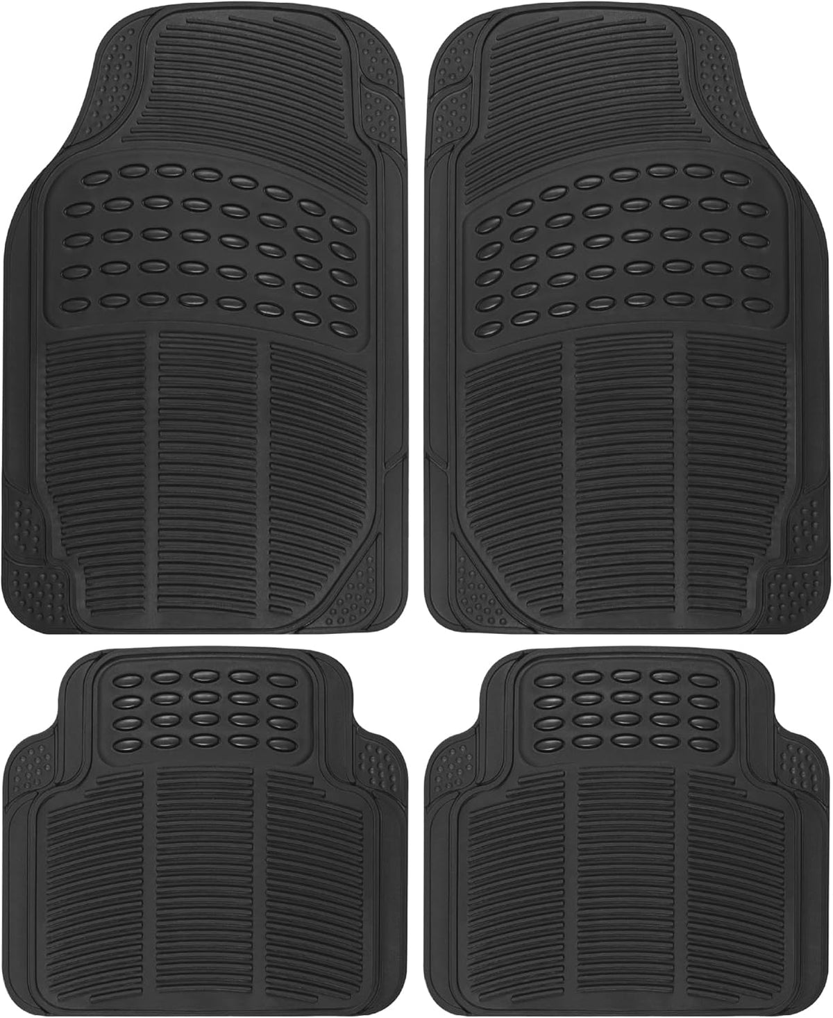 BDK Floor Mats, 4-Piece All-Weather Car Mat with Universal Fit Design, Durable Rubber Car Floor Mats with Capture Ridges, Waterproof for Cars Trucks SUV (Black)