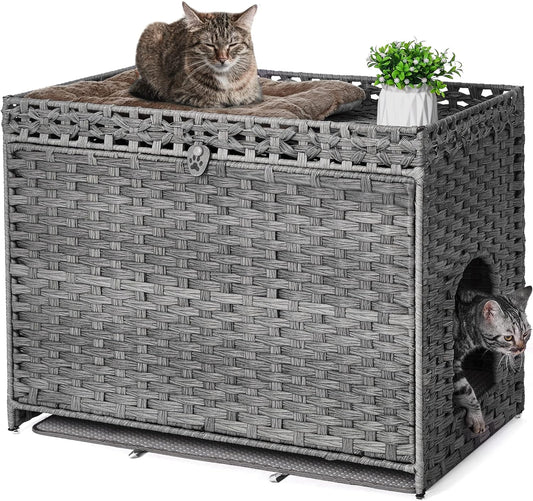Cat Litter Box Enclosure with Door, Hidden Cat Washroom Furniture