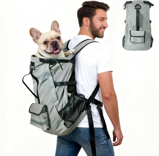 Dog Backpack Carrier, Ergonomic Pet Travel Bag, Suitable for Medium and Large Dogs, Built-In Leash and Adjustable Buckle, Ideal for Hiking and Cycling, M