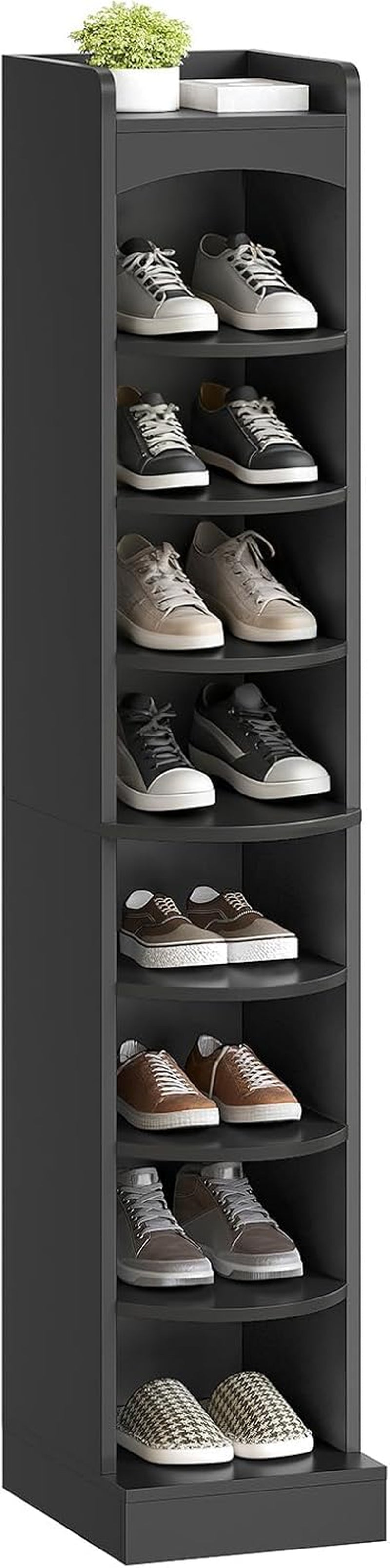 YATINEY 9-Tier Tall Shoe Rack, Wooden Shoe Storage Organizer, Narrow Shoe Cabinet with Removable Shelves for Small Spaces, Holds 9 Pairs of Shoes, for Entrance, Hallway, Black SS02BK
