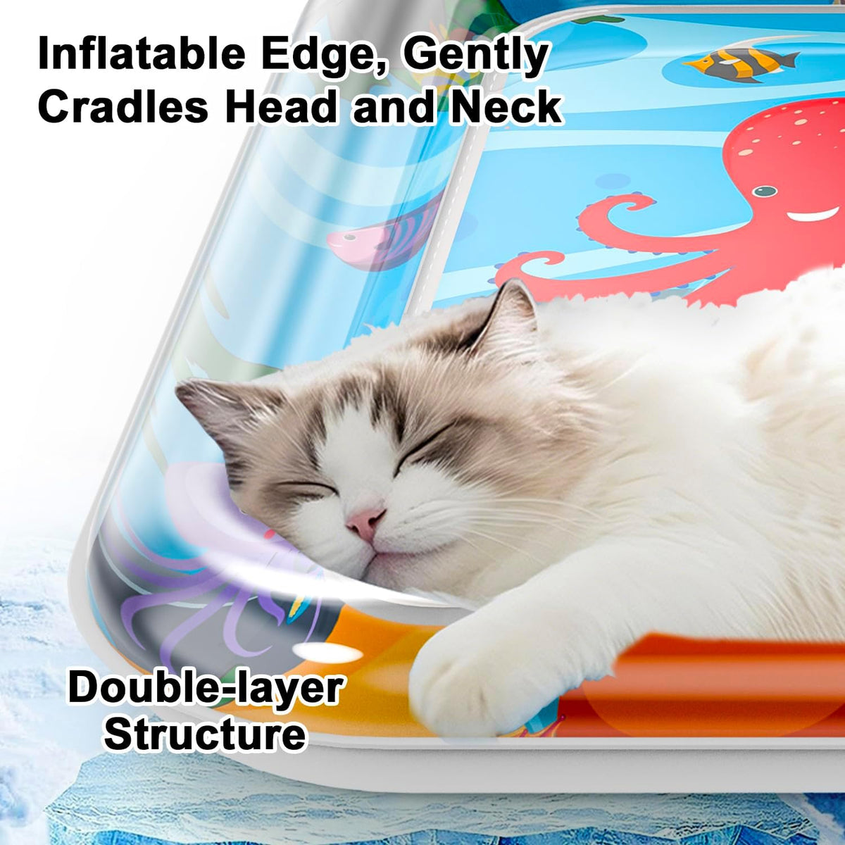 Marine Life Themed Cat Play Mat, Thickened Water Sensor Play Mat for Cats, Water Sensor Play Mat with Fish, Pet Water Sensor Mat, Water Sensor Mat Water Feature (Square Octopus)