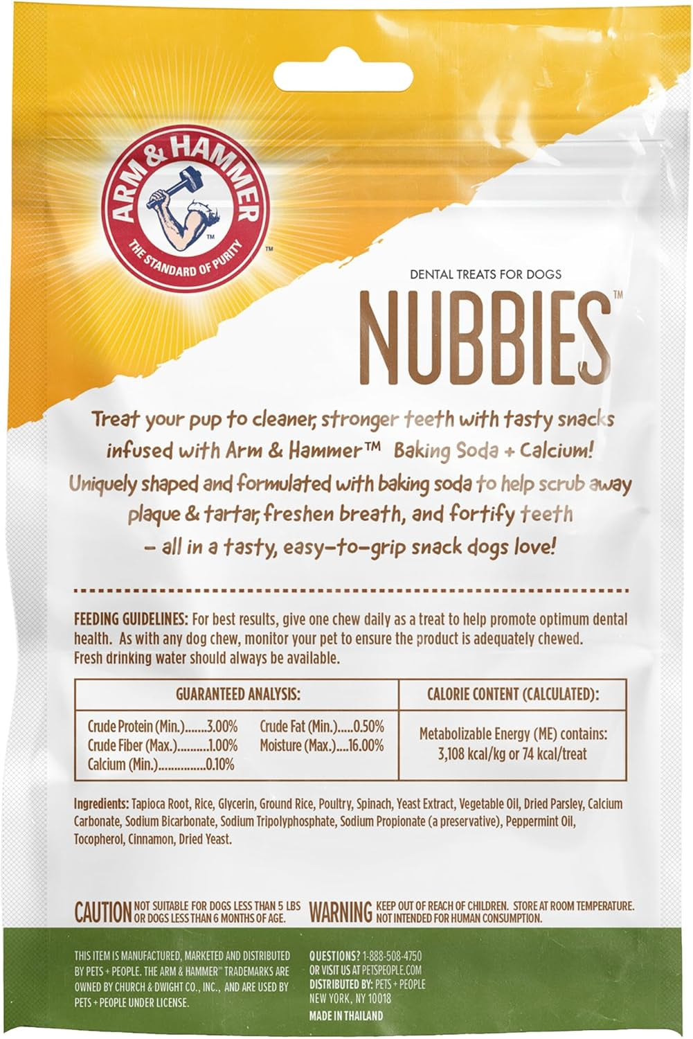 Arm & Hammer for Pets Nubbies Dental Treats Baking Soda Calcium Nubbed Texture Scrubs Plaque Tartar Peanut Butter Flavor Freshens Breath Daily Oral Care 20 Count 7 OZ Single Bag Home Dental Care