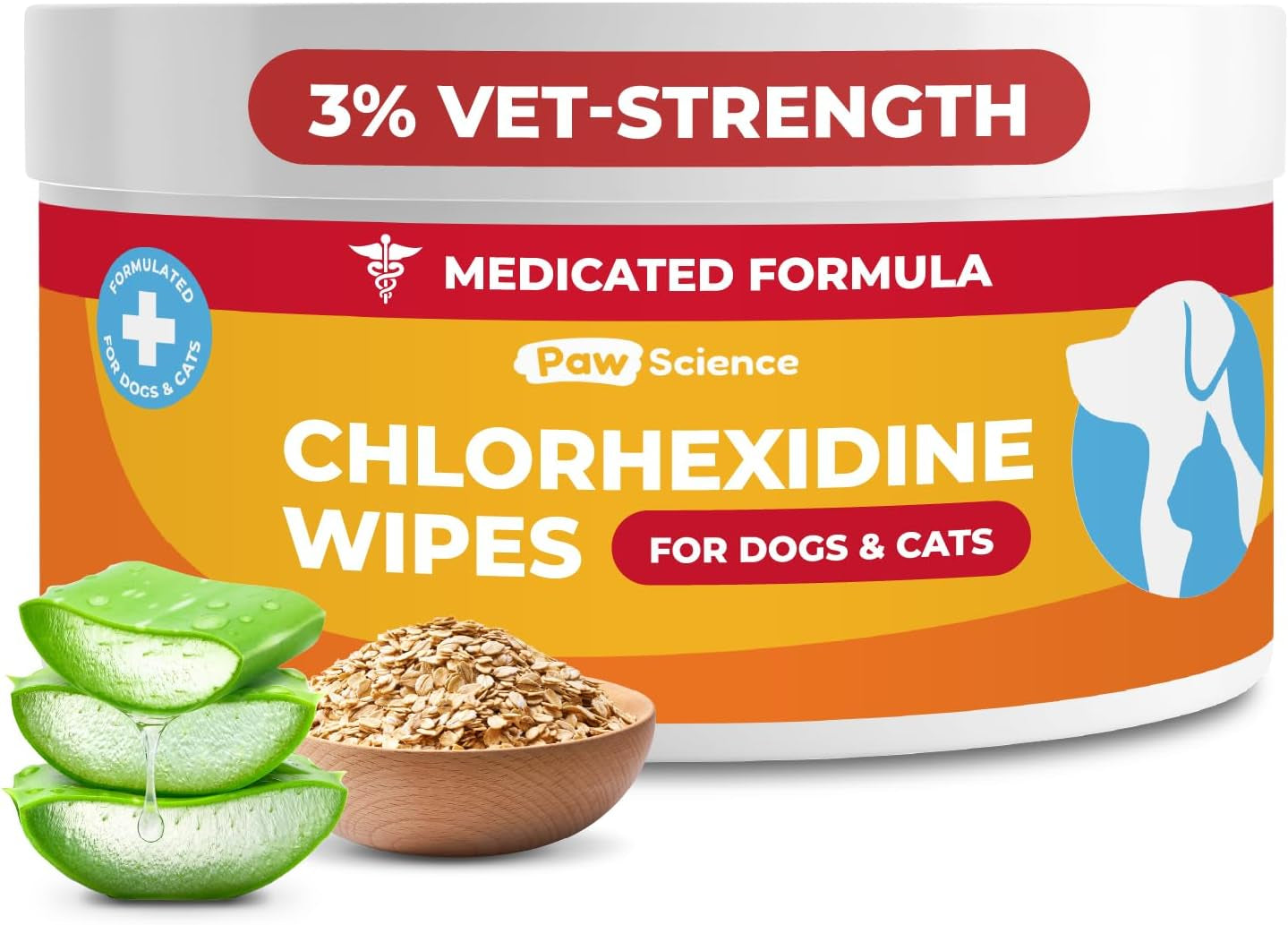 Paw Science 3% Chlorhexidine Wipes for Dogs and Cats - Cleansing Antiseptic, Antibacterial, Antifungal Wipes with Aloe for Skin Infections, Itchy Yeast Paws, Cat Acne