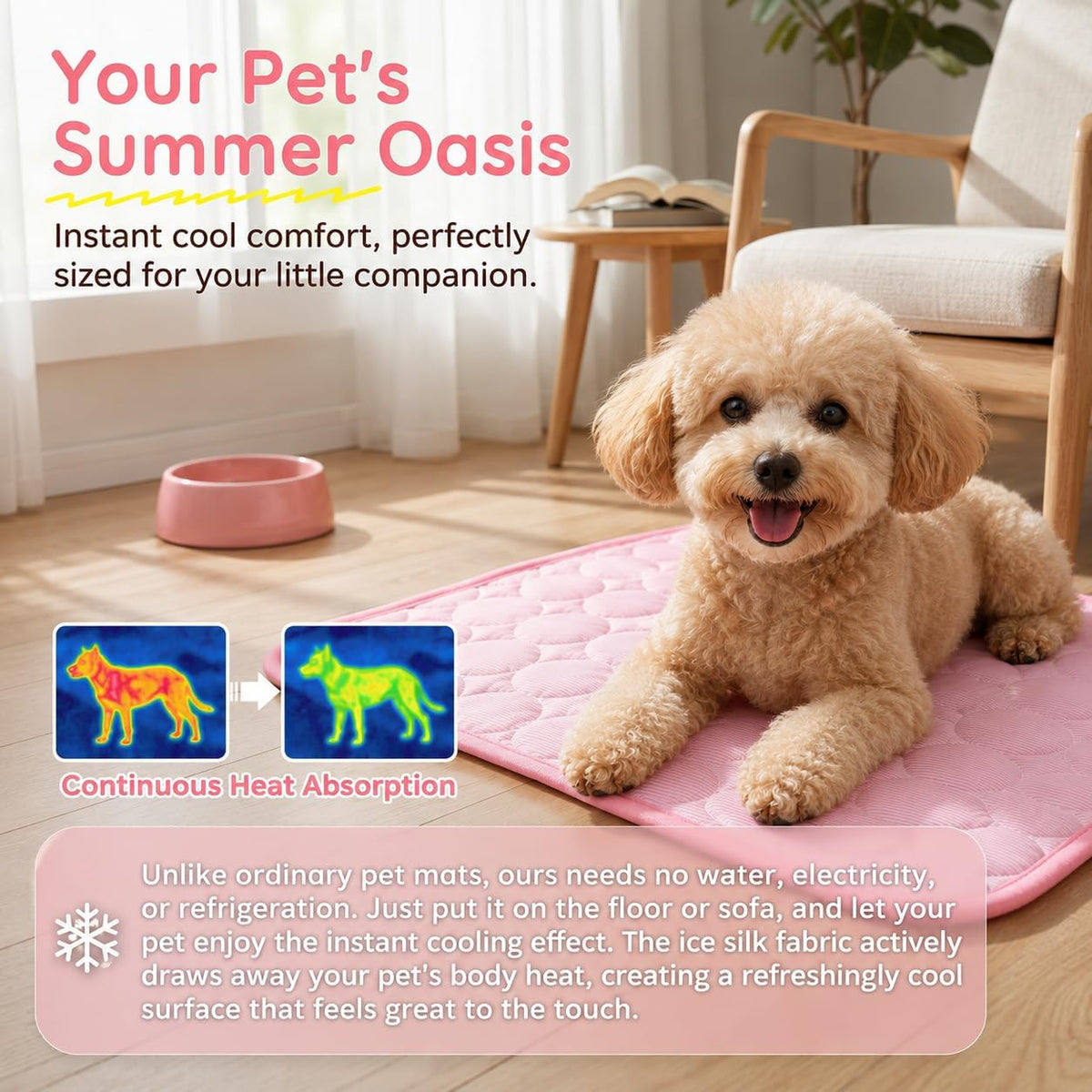 Small Dog Cooling Mat Ice Silk 16X12In Pet Summer Pad for Cats Pink