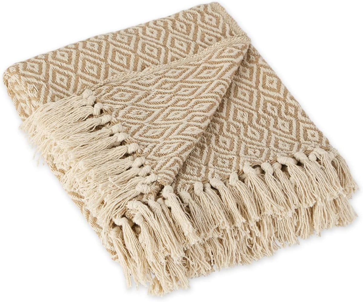 DII Rustic Farmhouse Double Diamond Woven Throw, 50X60, Stone