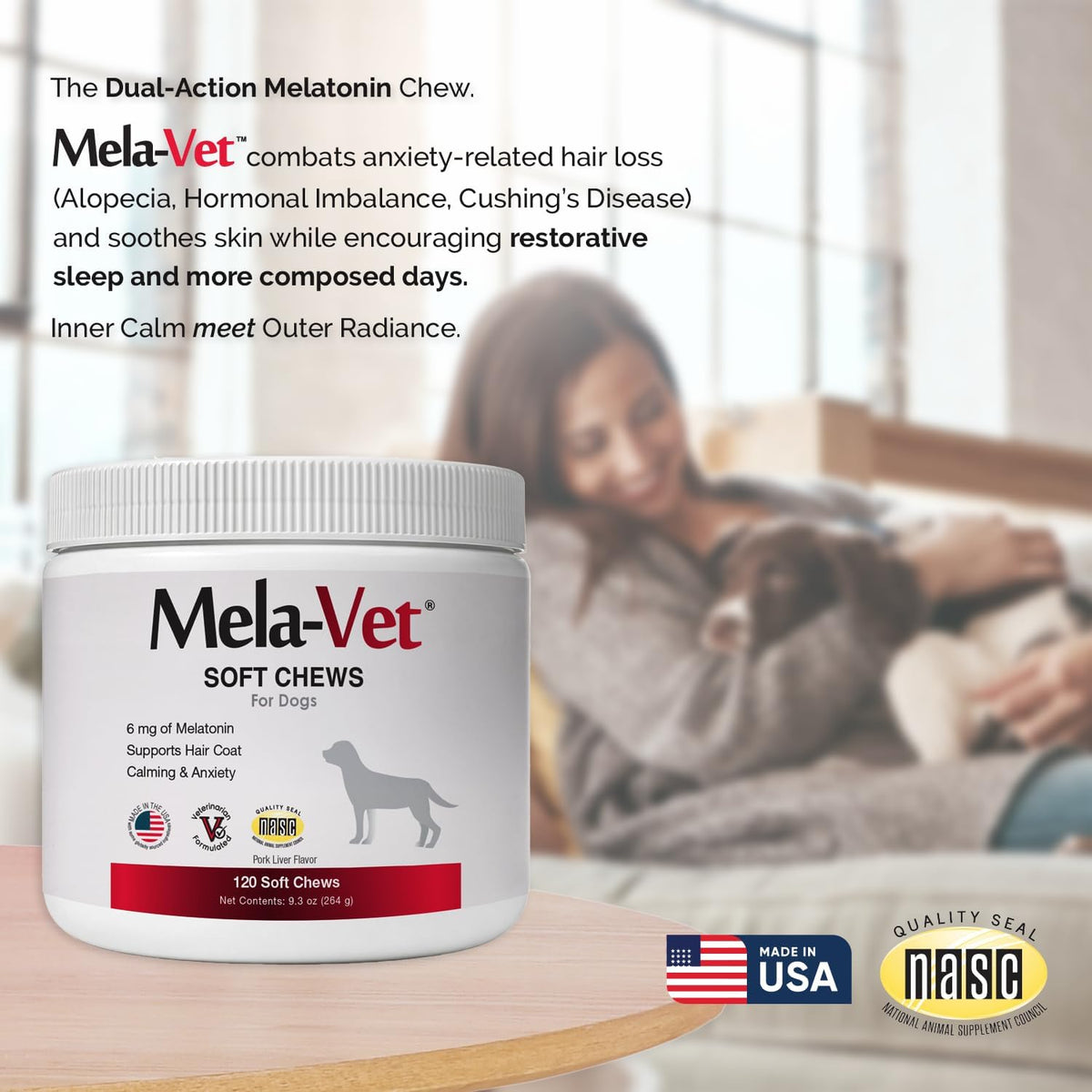 Melatonin Calming Soft Chews for Dogs – Vet-Formulated Anxiety Relief for Travel, Fireworks & Separation Stress, Helps Reduce Tension & Restlessness, Supports Healthy Skin & Coat – 120 Soft Chews