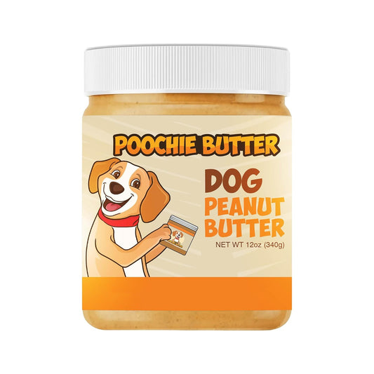 Poochie Butter Natural Dog Peanut Butter - Made in USA Healthy, Creamy Peanut Butter Spread for Lick Mats & Food Toppers - Dry-Roasted Peanuts Non-Gmo No Sugar Added Dog Treats - 12 Oz (Pack of 1)