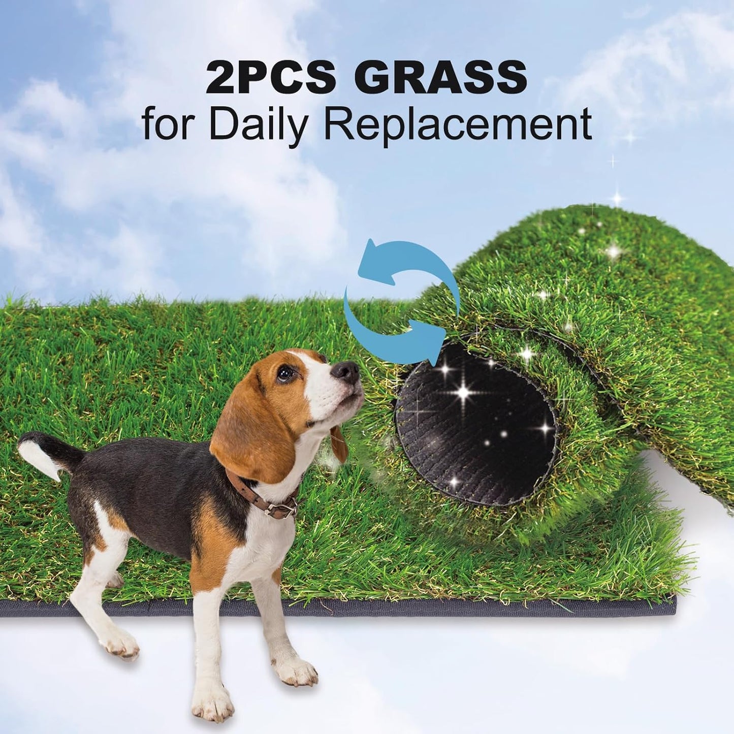 Hq4Us Dog Grass Pad with Tray Large 34”×23” Dog Litter Box Toilet with 2×Artificial Grass for Dogs with Hemmed Edge, Pee Pads for Dogs, Realistic, Less Stink, Potty for Balcony