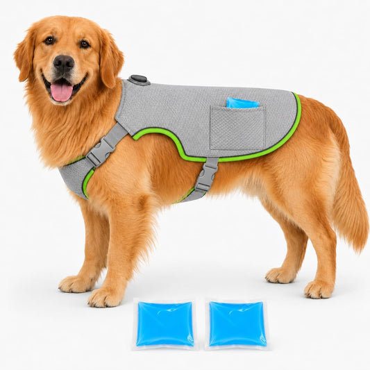 GK & Daughters Dog Cooling Vest with 2 Reusable Ice Packs, 2-In-1 Cooling Harness for Medium & Large Dogs, Reflective Adjustable Cooling Jacket with Leash D-Ring for Hot Weather (Medium)